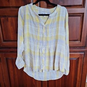 Croft & Barrow Yellow And Gray Plaid Long Sleeve Button-up, Sz L
